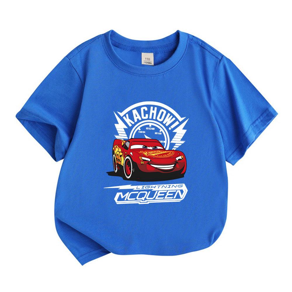 Cartoon Racing Car Print Kids T-Shirt for Boys Girls, 100% Cotton Casual Crew Neck Short Sleeve Tops, Lightweight Breathable Summer Cute Racing Vehicl