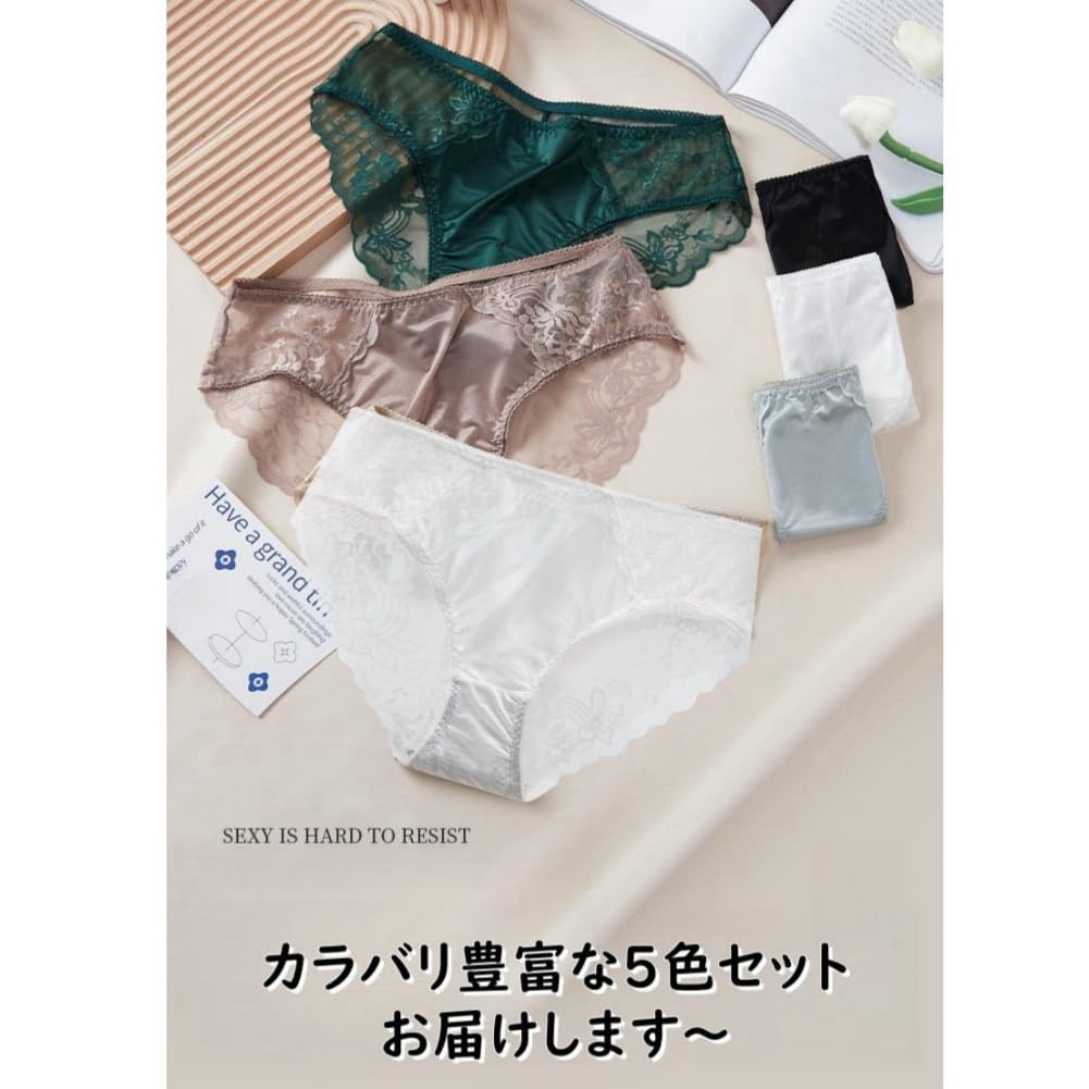 VIVISHOW Shiny Regular Sexy Plain Panties with Hip Lucky Women's Satin-Look Full-Back Lace, See-Through, Non-Digital Underwear, Bag, 5-Pack (LL Size)