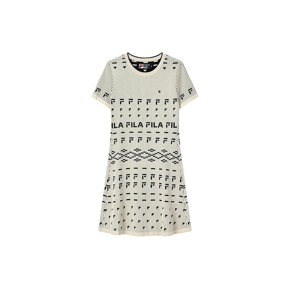 

Fila Logo Print A-Line Slim Elegant Casual Short Sleeve Dress Women Dresses Gray Beige Yellow F11W227303FYE M