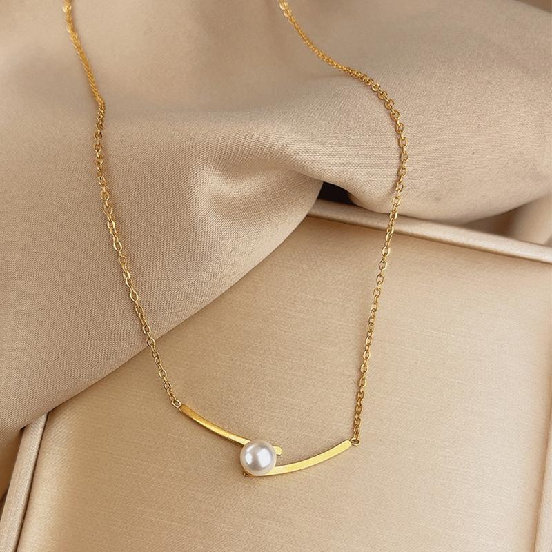 Simple Pearl Necklace For Women Summer Choker Light Luxury Fashion Jewelry Titanium Steel Necklace