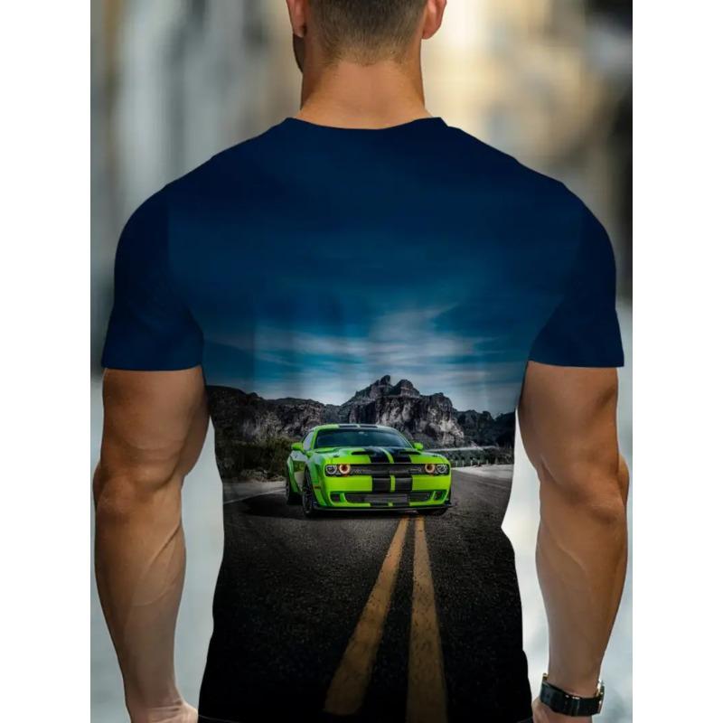 Großes Herren Sportwagen Muster 3D Gedrucktes Herren Rundhals Kurzarm T-Shirt Sommer Mode T-Shirt Lässig Bequem Vielseitiges Oberteil