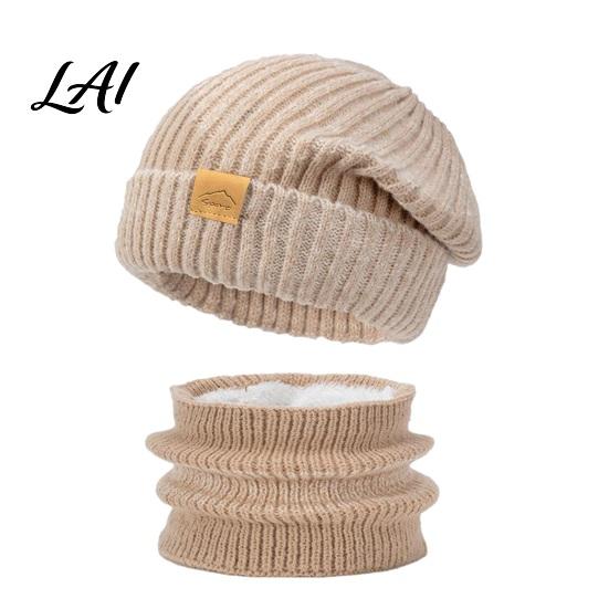 Comfortable Thermal Winter Gear Hat Neck Warmer Set Fleece Lined Knitted Hat Thickened Warm Stylish Gift for Her Knit And Scarf Women Cold