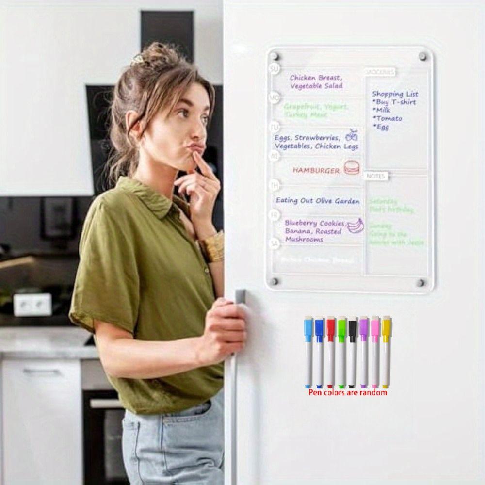 Reusable Fridge Weekly Calendar Transparent Planning Note Board for Grocery Shopping List & Chore