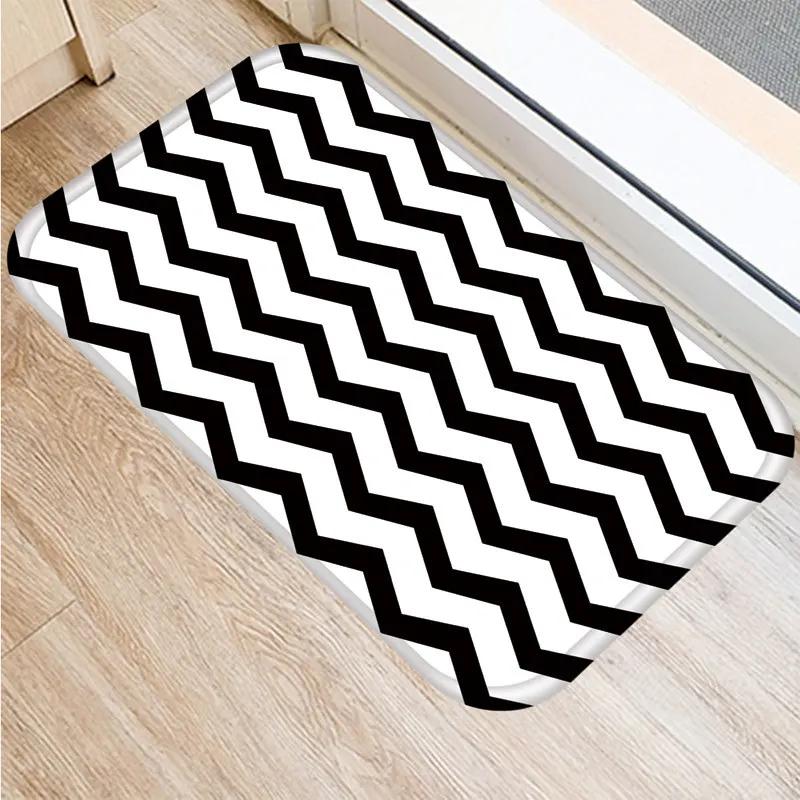 Anti-slip Bathroom Door Mat Oil-proof Kitchen Rug Bedroom Living Room Black and White Geometric Print