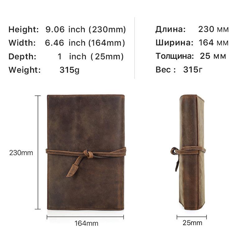 Vintage Crazy Horse Leather A5 Paper Notebook Leather Case Strap Handmade Multi-Card Office Stationery Storage Bag