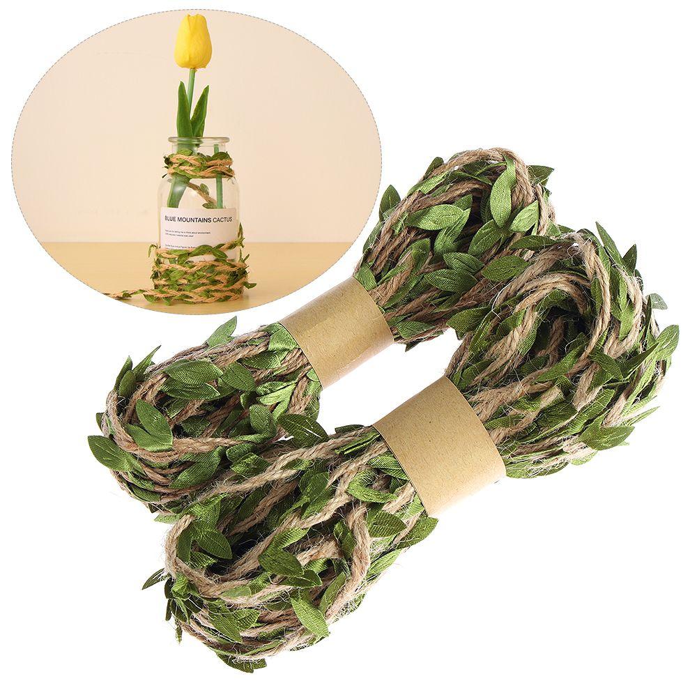 5/10m Home Vintage Artificial Leaf Jute Twine Burlap Rope Natural Hessian Craft Ribbon Wedding Decal Christmas Party DIY Decor