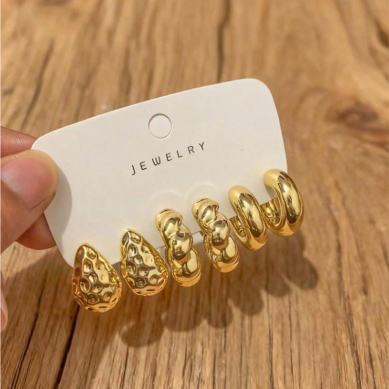 Elegant Geometric Gold Water Drop Ear Cuffs - Women's Luxury Earring Set