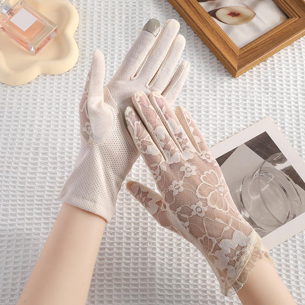 Summer Lace Non Slip All Finger Touchscreen Sunscreen Gloves for Riding Outdoor Driving Anti Ultraviolet Ice Silk Gloves