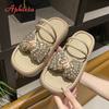 Aphixta New Crystal Butterfly Knot Modern Slipper Narrow Straps Sandals Shoes Thick Heel Summer Beach Slides Sandalias De Mujer