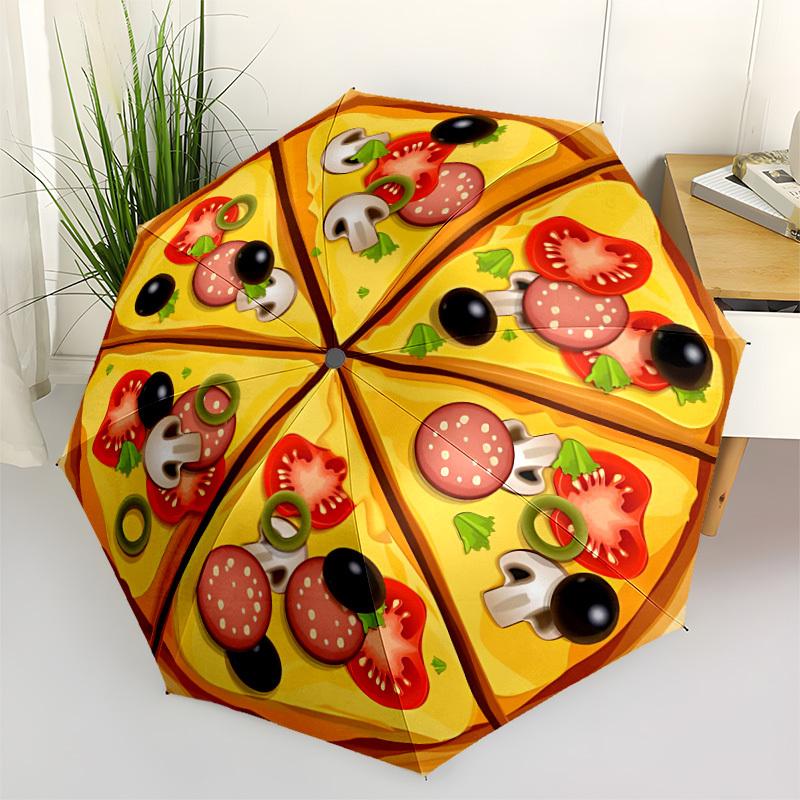 1pc Pizza Print Folding Umbrella | Elegant Design, Fashionable Accessory, Durable Construction, Sturdy Ribs Yy251107087