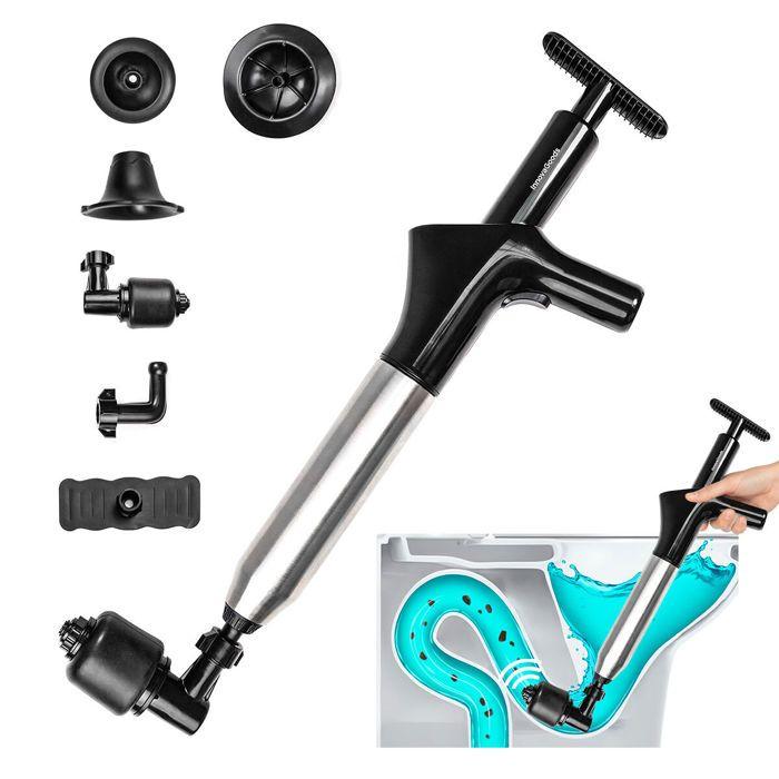 Déboucheur à air comprimé - INNOVAGOODS - 5 en 1 - Manomètre intégré - 7 accessoires - Écologique nero