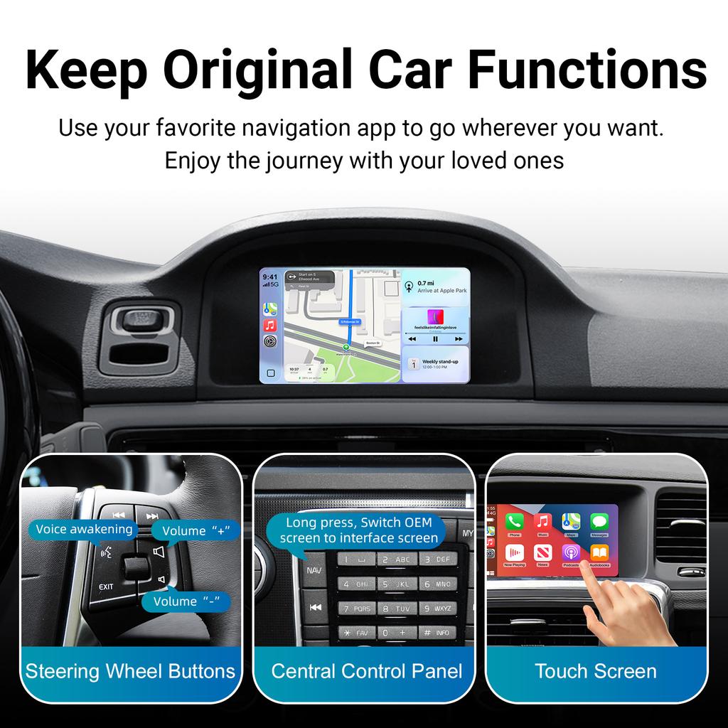 Ezonetronics Wireless CarPlay Android Auto retrofit kit decoder box for Volvo V40 V60 S S60 XC60 V70 XC70 S80 with 7 inch screen
