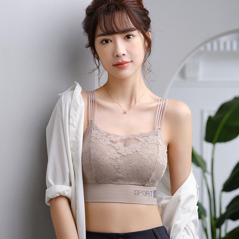 Women's Lace Bandeau Tank Top with Chest Pads - Plus Size Anti-Exposure Base Layer Bra