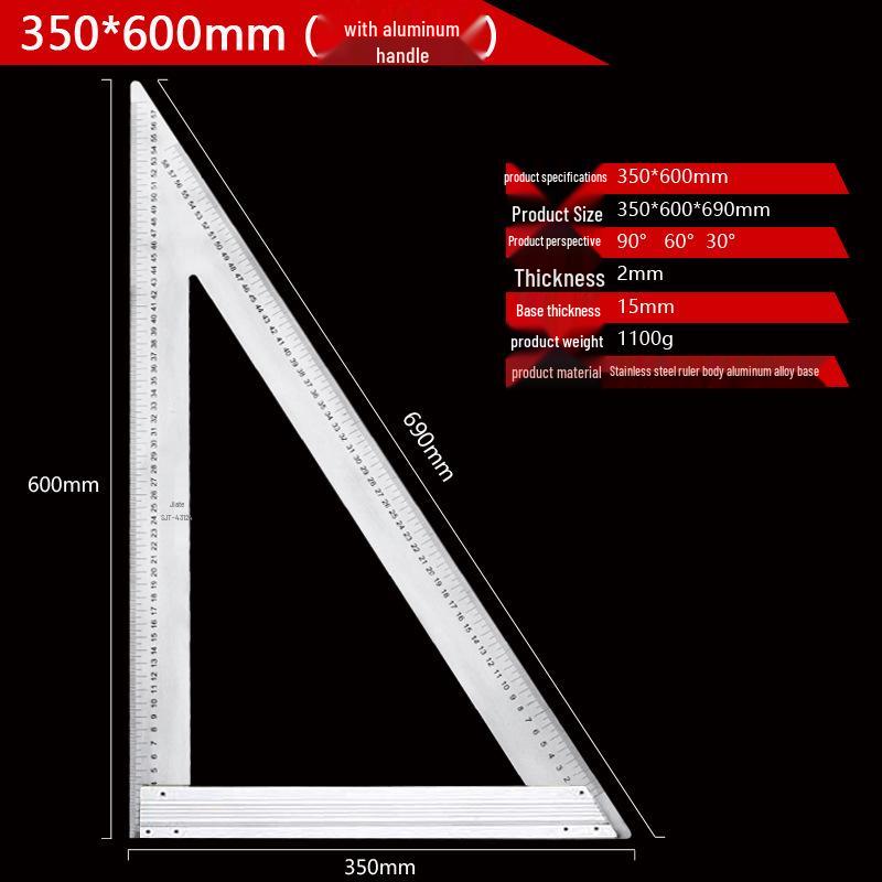 Stainless Steel 90° & 45° Right Angle Triangle Ruler for Woodworking & Decoration