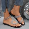 Large Size 43 Rhinestone Flat-bottomed Casual Slippers Women's Cover Toes Simple Personalized Beach Shoes