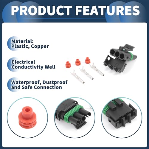 INFINAUTO 3-poliger Auto-Anschlusssteckersatz, 2,5 mm Serie, Buchse/Stecker, Kabelanschlussgehäuse für Fahrzeuge, Wohnmobile, LKW, Schwarz/Grün, 1 Set