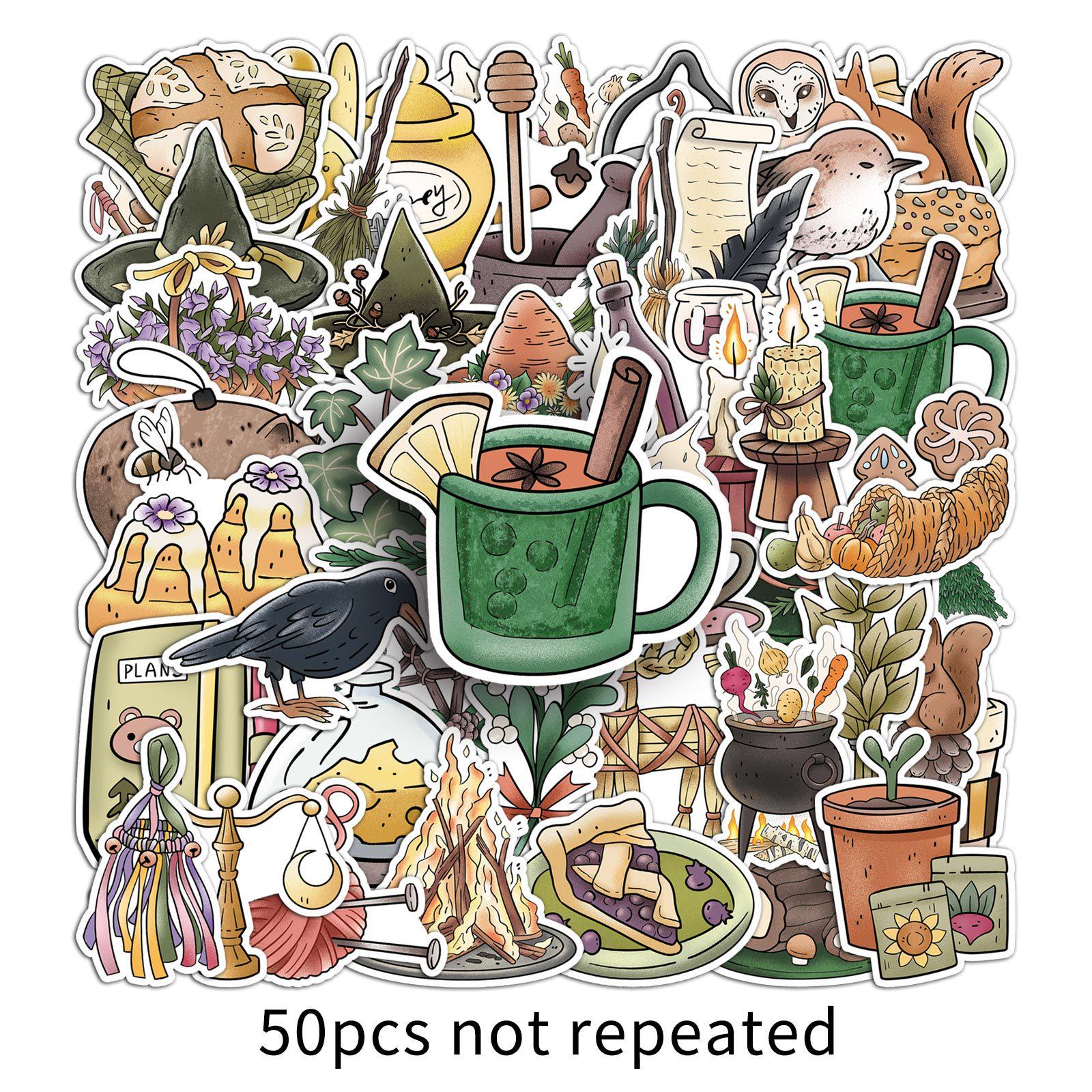 50 Forest Style Waterproof Cartoon Retro Stickers for Journals, Phones, and Motorcycles