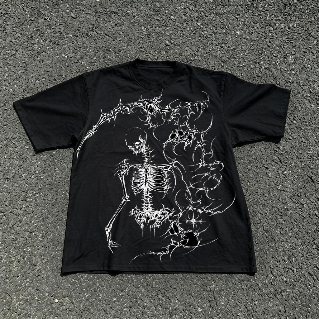 Klassischer Y2K Gothic Stil High Street T-Shirt Druck Oversized T-Shirt Harajuku Rundhals Baumwoll Tops 2026 Sommer Unisex Unisex Tops