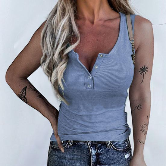 Women Vest Solid Color Ribbed Spring Summer Slim-fitting Breathable T-shirt for Party