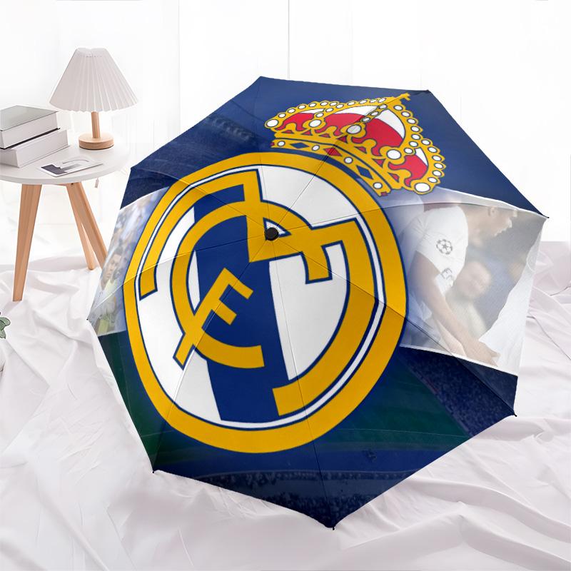 Real Madrid CF  pattern, automatic folding umbrella, portable and foldable design, 8 ribs, a Christmas or birthday gift.