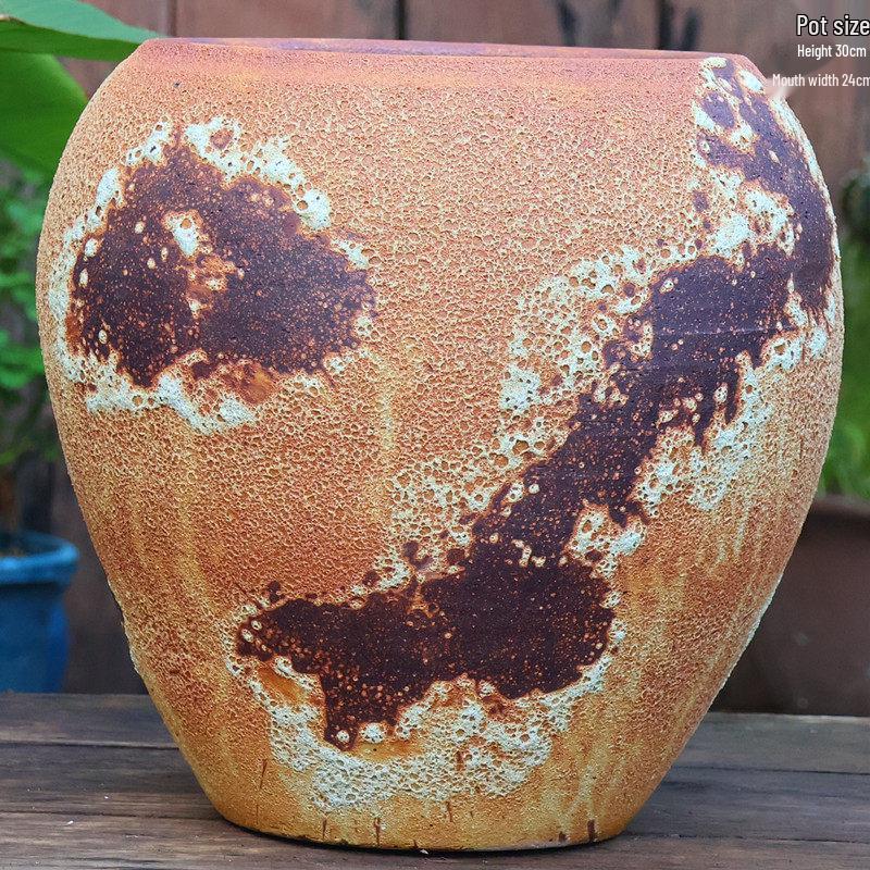 Retro White Coarse Pottery Jar - Large Bougainvillea Bamboo Turtle Back Flower Pot