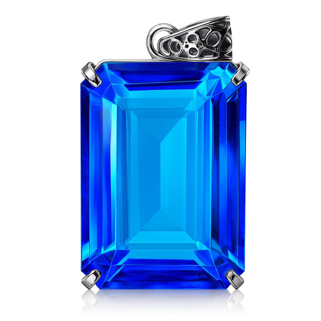 Natural Blue Topaz Pendant 129 ct Brazilian Emerald Cut 925 Sterling Silver Gemstone Jewelry Gift