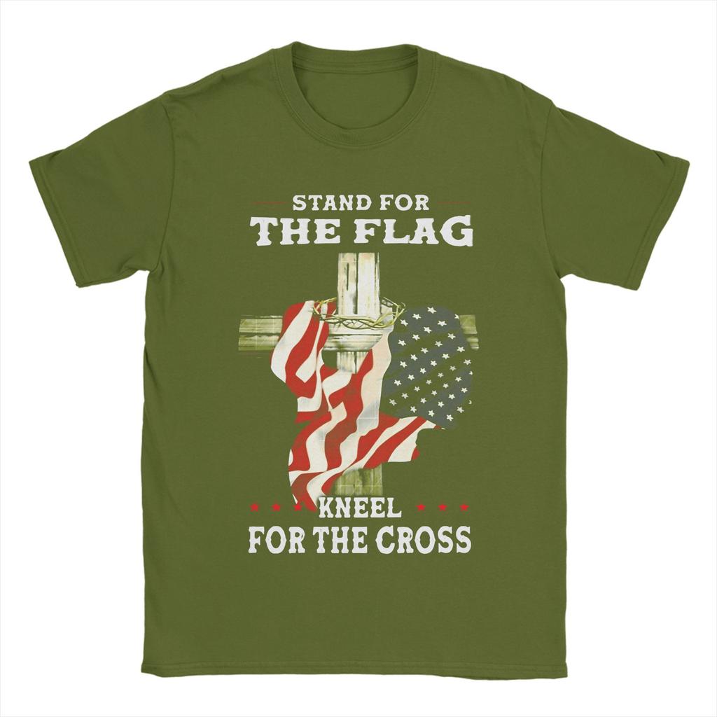 Stand For The Flag I Kneel For The Cross Cotton T Shirt Man Summer  Aesthetic T Shirts O-Neck Fashion Tees Plus Size Tops