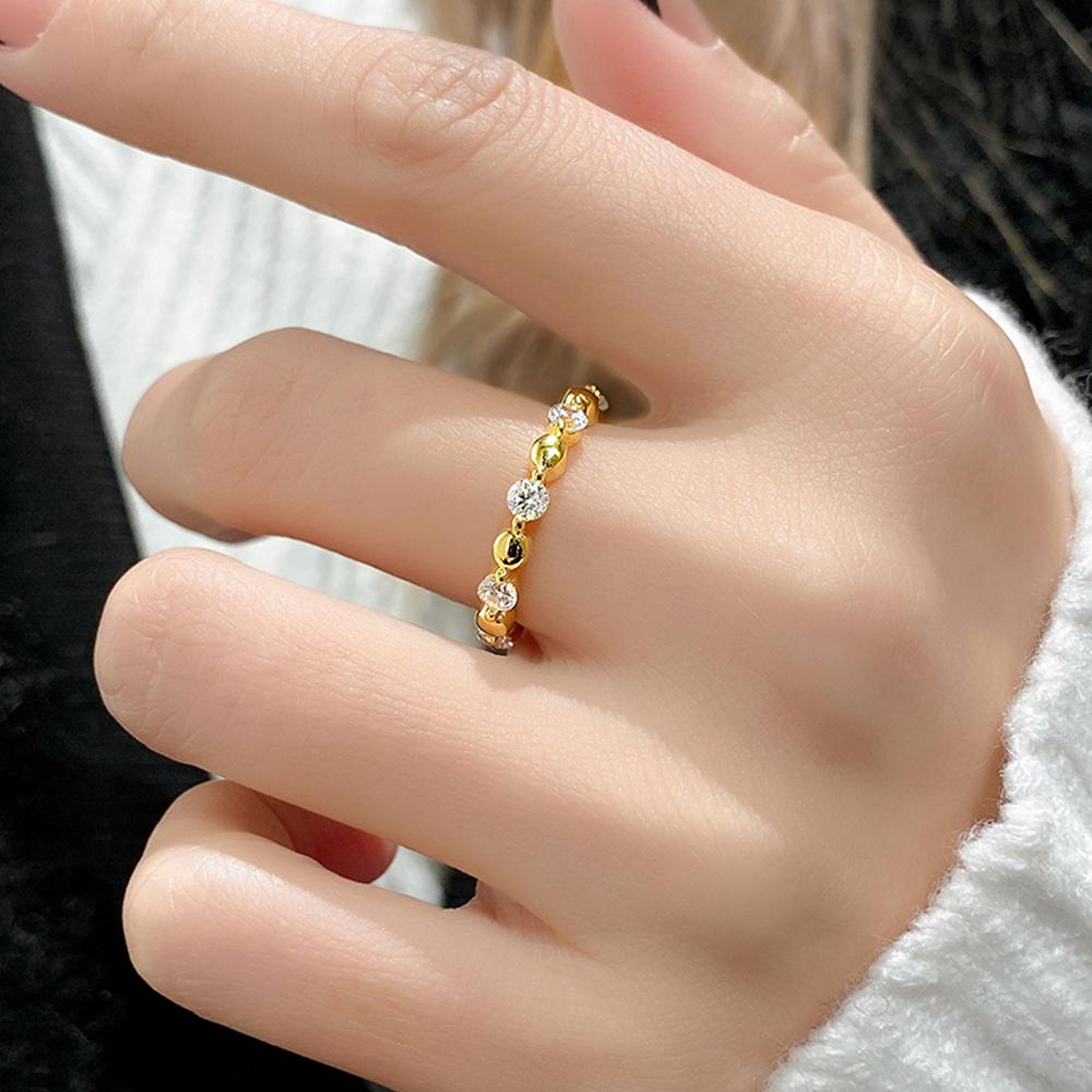 3mm Full Moissanite Row Ring for Women Copper18K Gold Plated Stackable Ring Engagement Wedding Bands Jewelry Gift