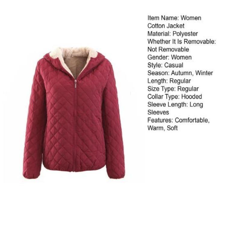 Women Hooded Jacket Cotton Quilted Coat Casual Loose Fit Long Sleeves Zipper Pocket Warm Solid Color Outwear for Ladies Autumn Winter