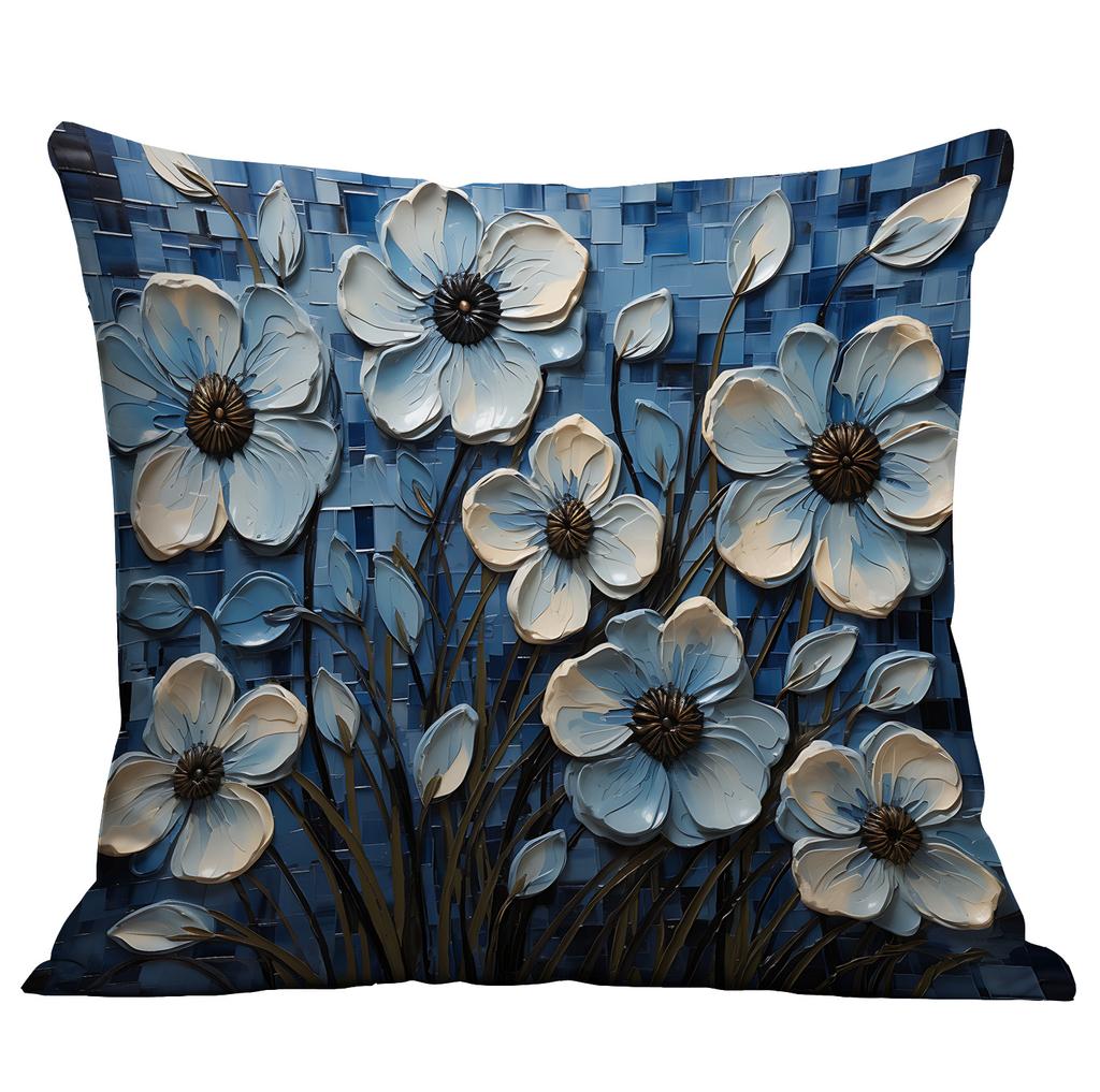 New Flower Pillowcase Imitating Three-dimensional Oil Painting Style Creative Floral Home Living Room Sofa Cushion Pillowcase
