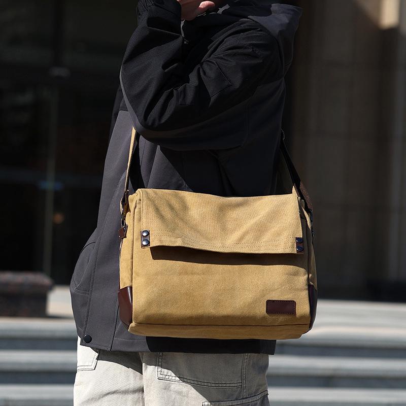 Men's Large Canvas Crossbody Bag - Casual and Wear-Resistant Shoulder Bag for Students and Commuters