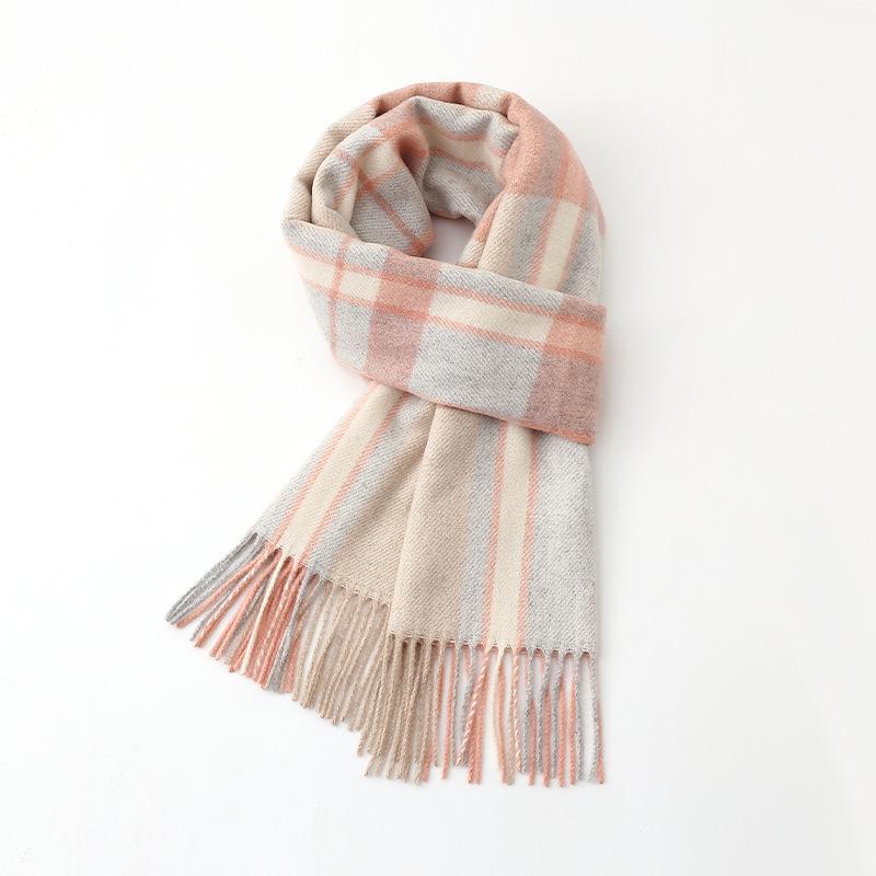 Luxury Autumn Winter Korean Plaid Scarf Women Thickening Warm Tassel Shawl Cashmere Muffler Fashion Designer Scarves