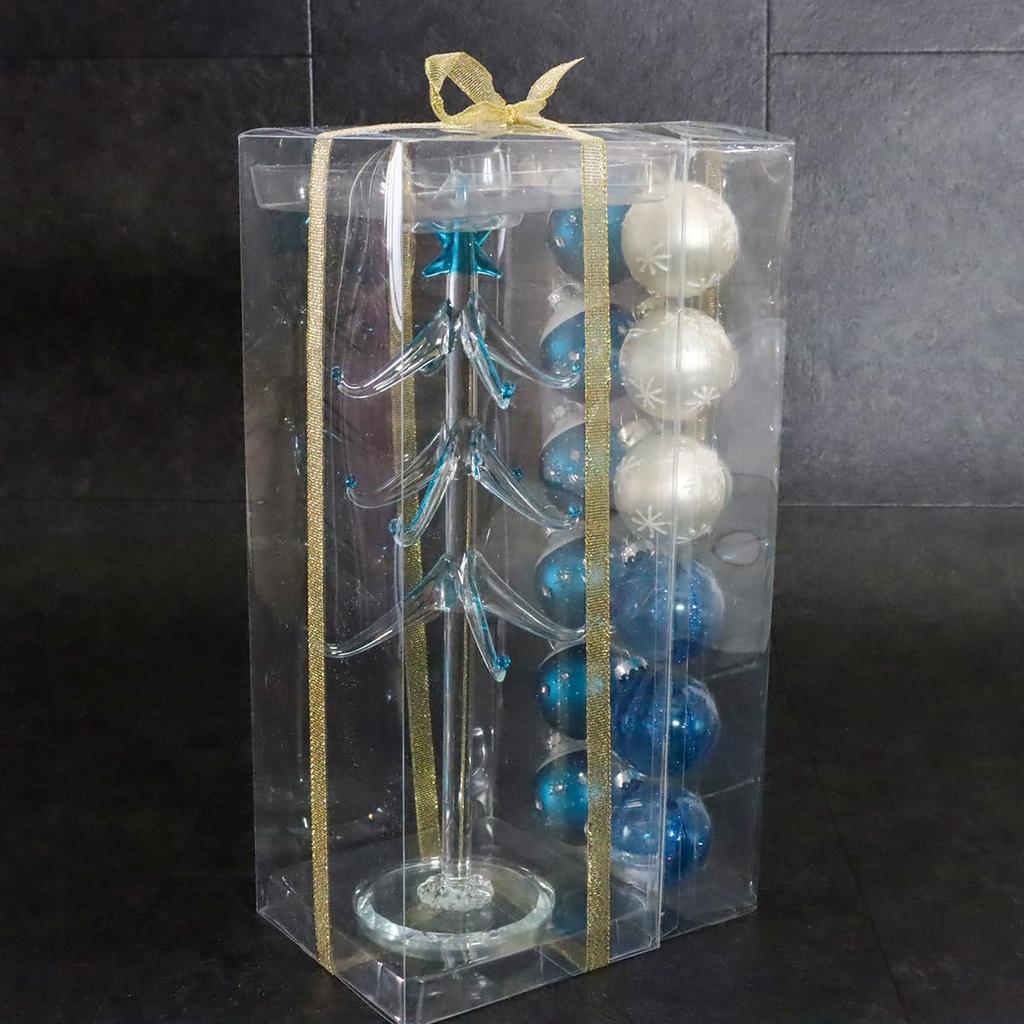 Fourcart Cute Glass Christmas Tree Ornament Set: Ball Tree Snow Blue x 3