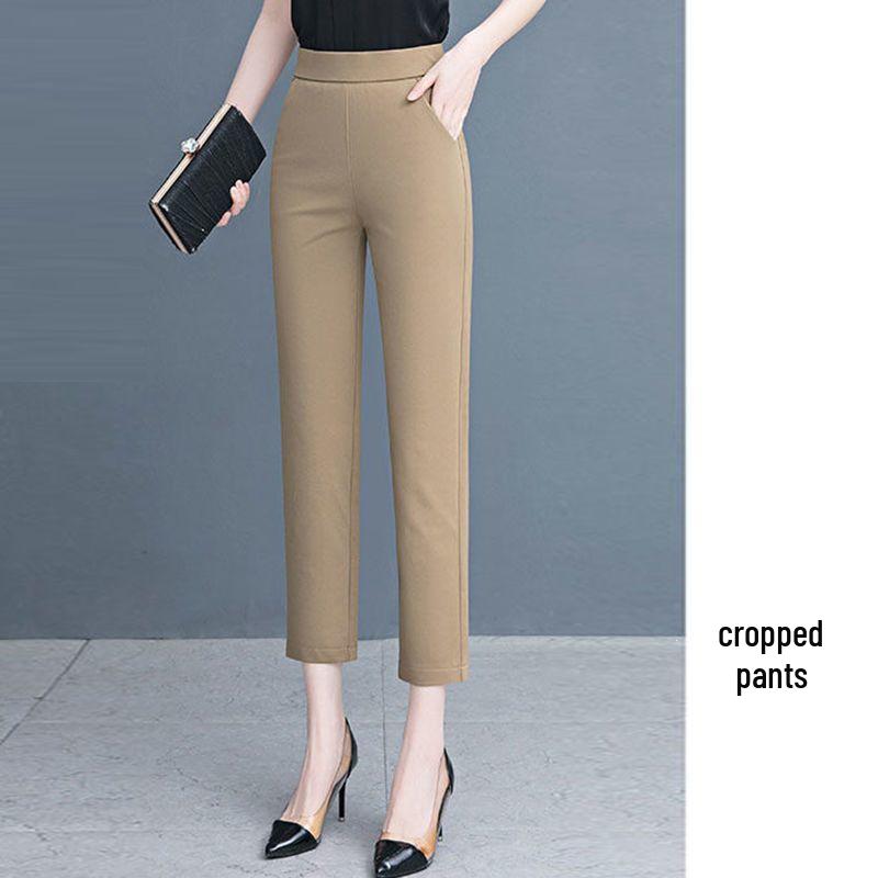 Women's High-Waisted Elastic Straight-Leg Cigarette Pants, Slimming & Versatile, Ideal for Spring/Autumn, Casual Mom's Trousers, New 2025