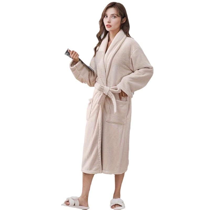 Ananas-Muster Korallenfleece Damen Bademantel mit langem Revers - Saugfähige Homewear