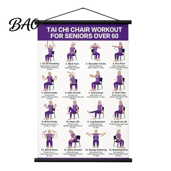 Wandbehang Fitnessposter Tai Chi Trainingsrolle Poster, Sitz-/Gehbewegungen Anleitung, Großformat Übungswerkzeug Hochauflösende Tafel