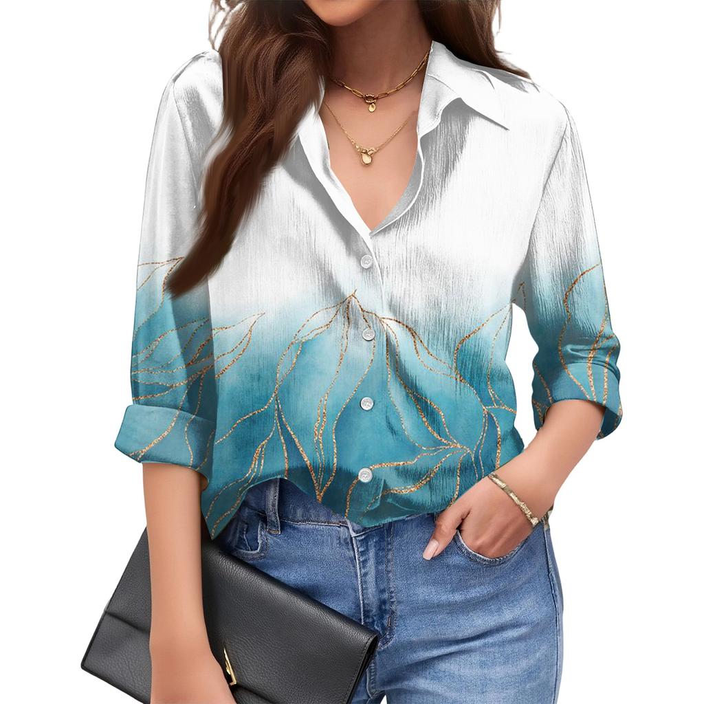 Women's Fashionable Casual Loose Floral Print Long,sleeved Shirt