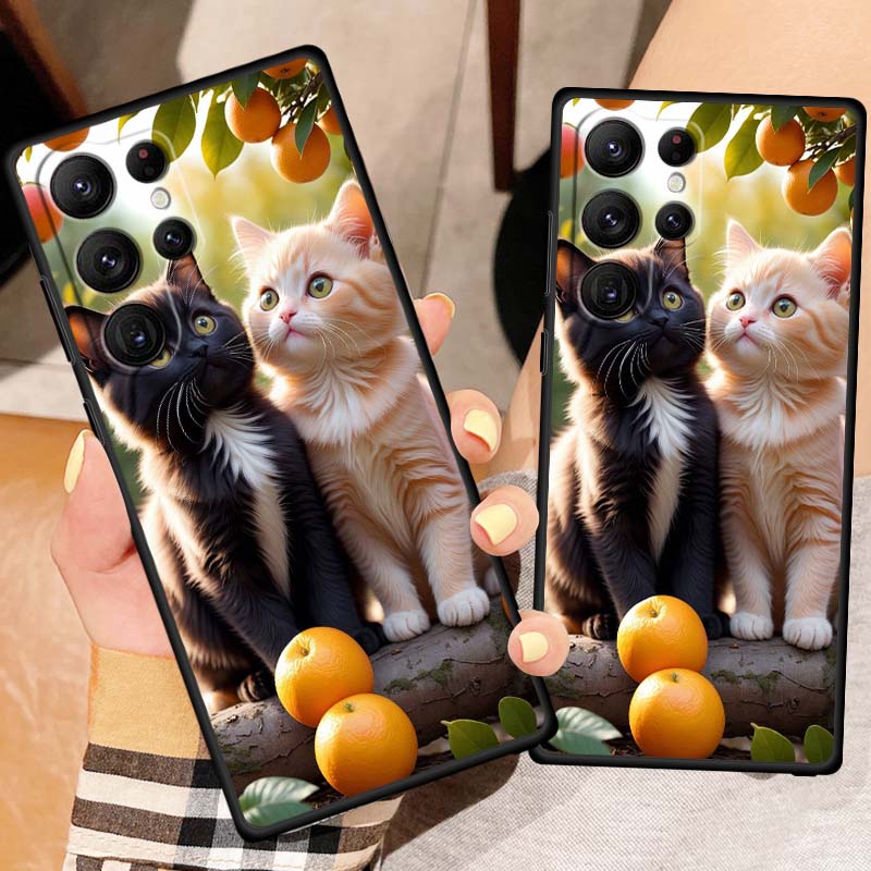 Cute cartoon cat illustration Phone Case For Samsung Galaxy S26 S25 S24 S23 S22 S21 S20 Ultra Plus FE 5G Black Soft TPU