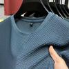 Men's Short Sleeve Mesh Bamboo Ice Silk T-shirt Casual Versatile Summer Elastic Slimming Top for Men