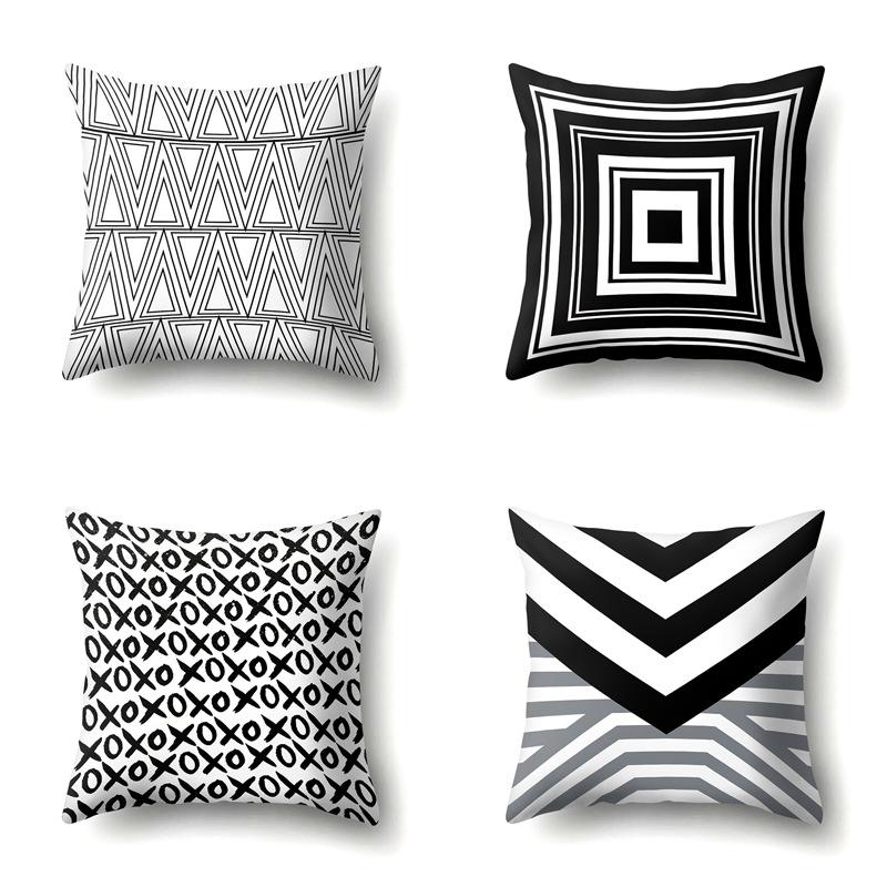 Polyester Pillowcase Black and White Printed Pillowcase Waist Cushion Cover Geometric Cushion Head Cushion Cover