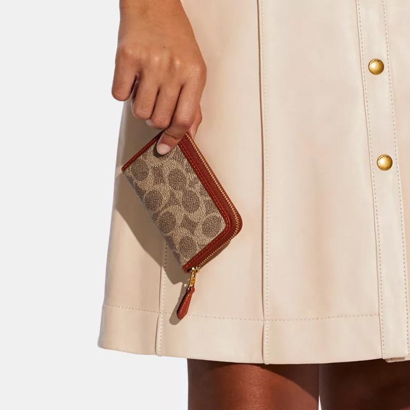 Coach Zip Around 11 Classic Monogram Canvas And Leather Clutch Wallet Unisex Wallet Brown C6725-B4NQ4