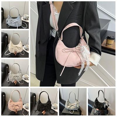 Sac à bandoulière grande capacité à bretelle d'arc Couleur unie Style français Sac à main Sac hobo en PU Ins Streetwear