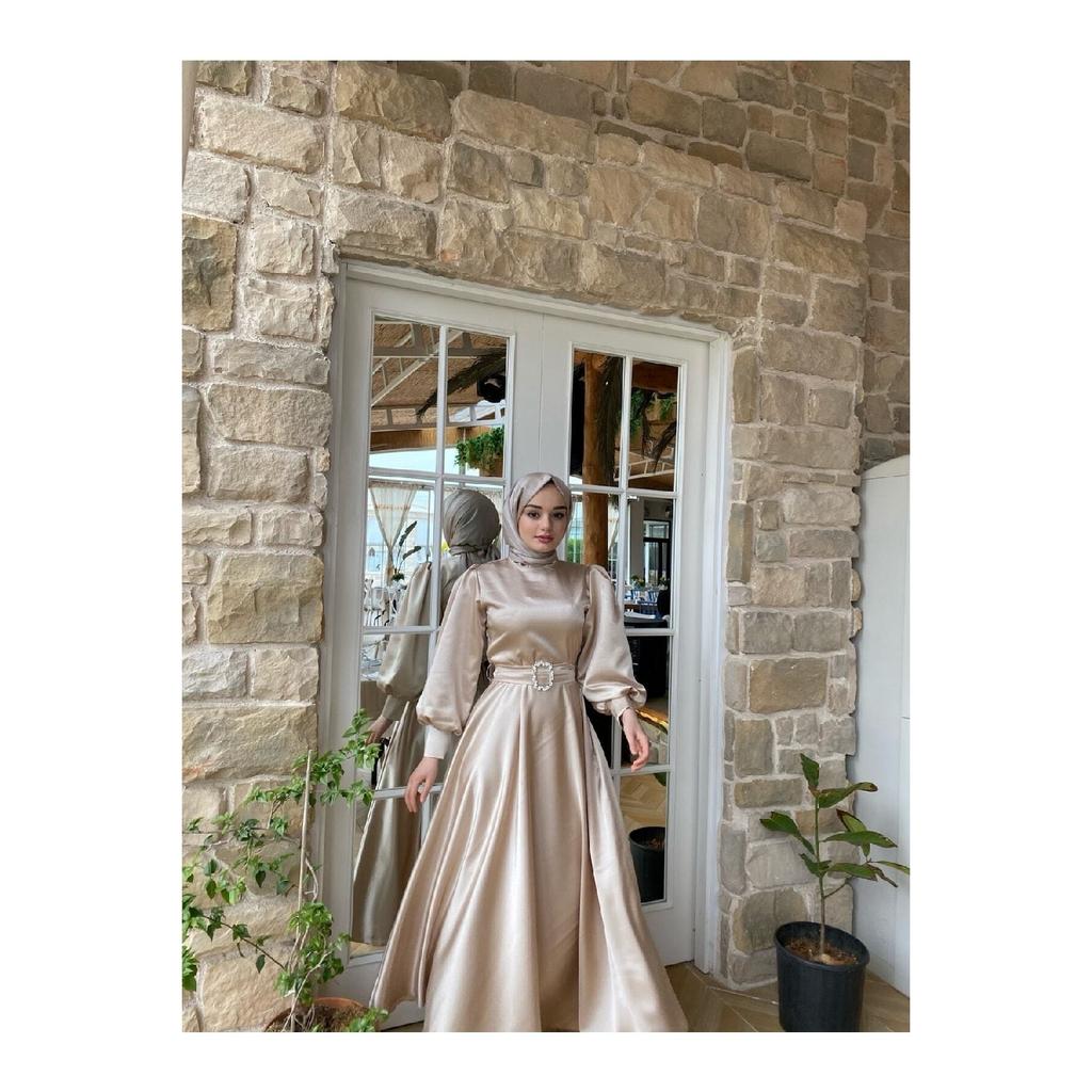 Women's Black Satin Belted Bellae Dress