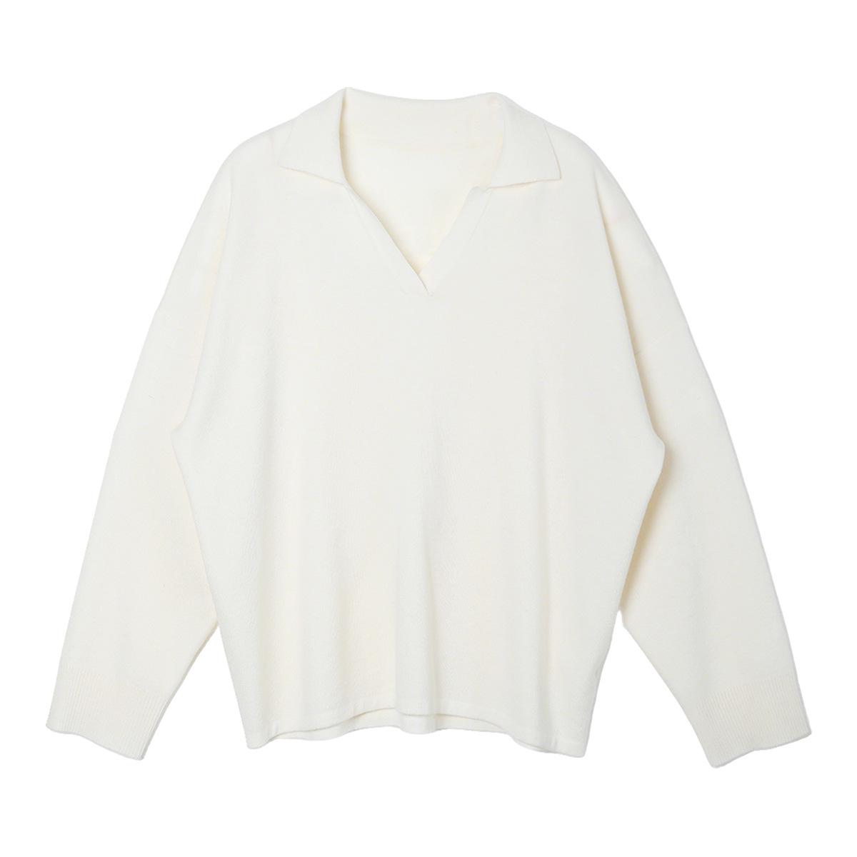 

Edge Bie Lazy V-Neck Wool Knitwear: Women s Autumn Loose-Fit Drop Shoulder Long Sleeve Top Small