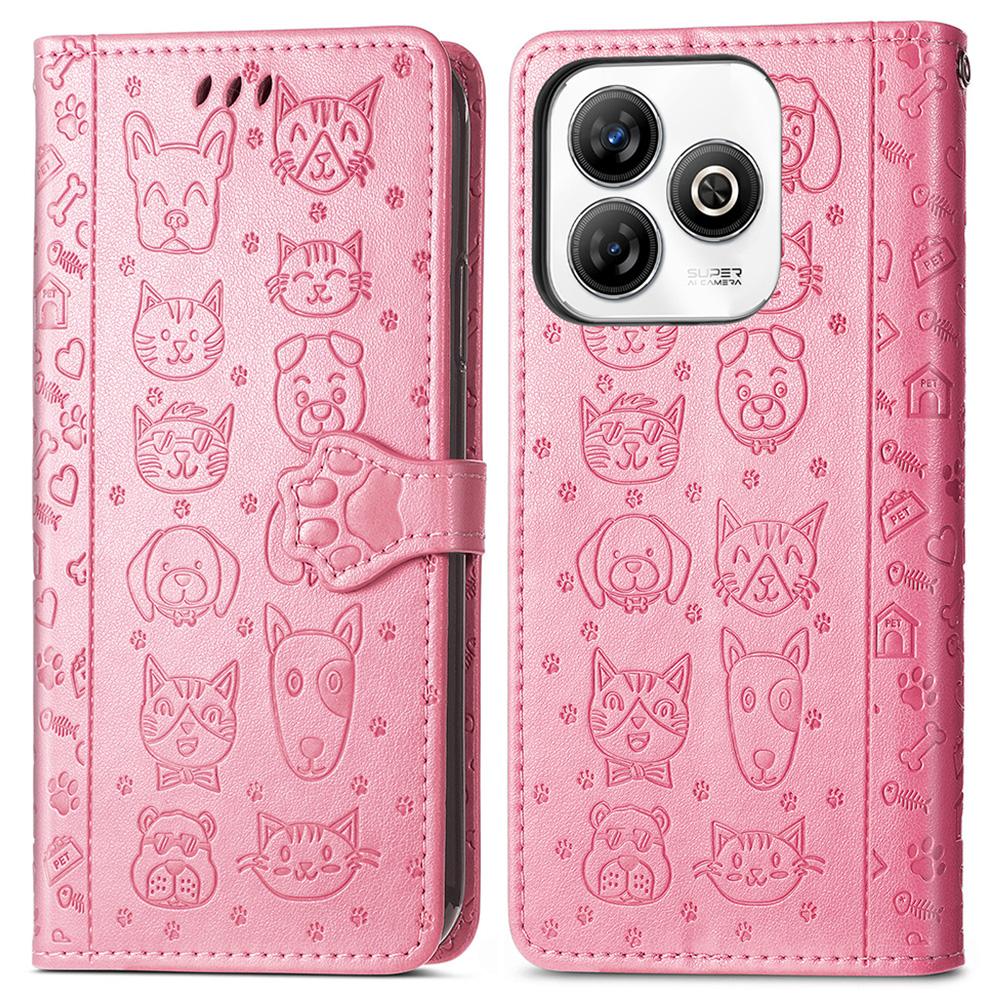 

For ZTE Blade A75 4G Leather Wallet Case Flip Phone Cover with Cute Cat Dog Pattern Pink