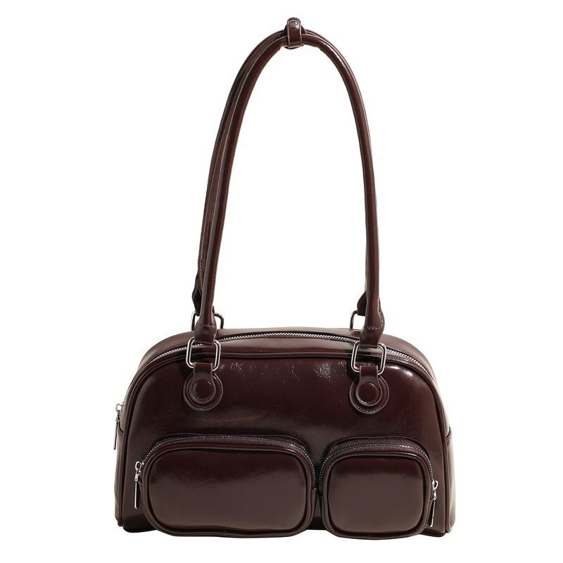Winter niche high-end shoulder bag retro trendy underarm bag women's winter new fashion oil wax leather square