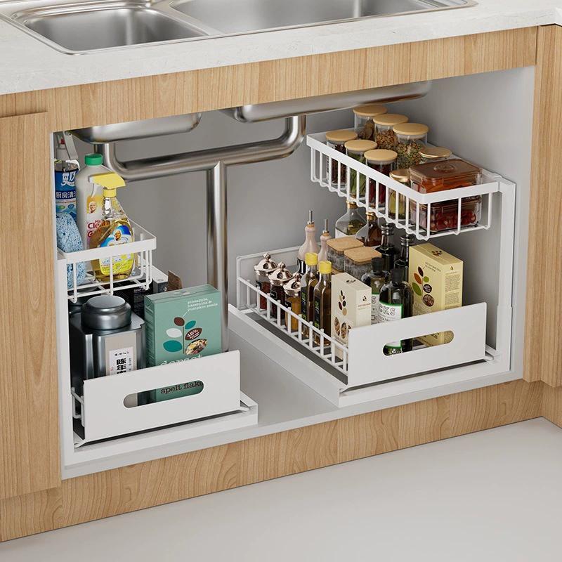 Organizadores e Armazenamento de 2 Níveis para Debaixo da Pia com Gaveta Deslizante Organizador de Prateleira Multiusos para Banheiro para Armazenamento de Cozinha e Banheiro