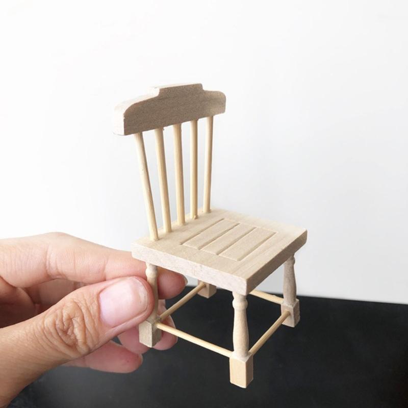 Modern Mini Desk And Chair Dollhouses Accessories 1/12 Scale Zakka Wooden Furniture For Craft Projects And Display