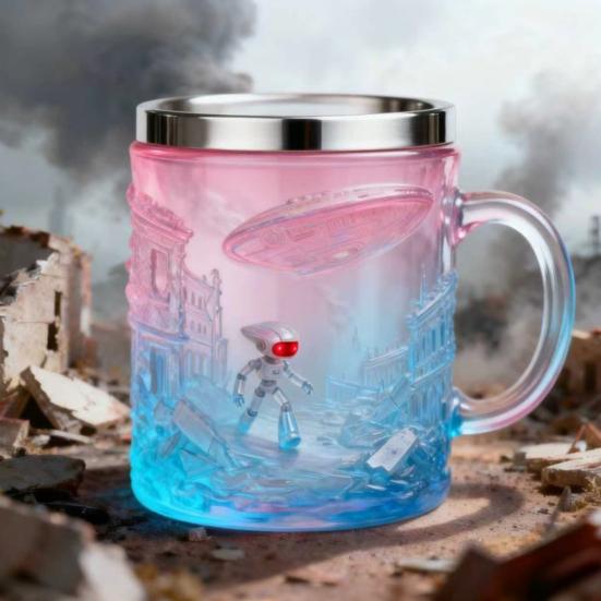 Book Mug 3D Hand-Painted Resin Coffee Mug with Stainless Steel Interior Microwave Dishwasher Safe Literary Cup Unique Gift for Book