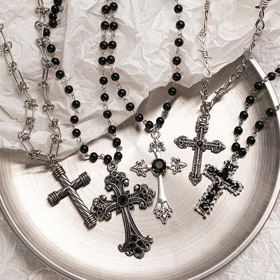 Y2k Punk Style Creative Black Cross Set Necklace, Trendy Retro Necklace, Christmas Party Jewelry Gift